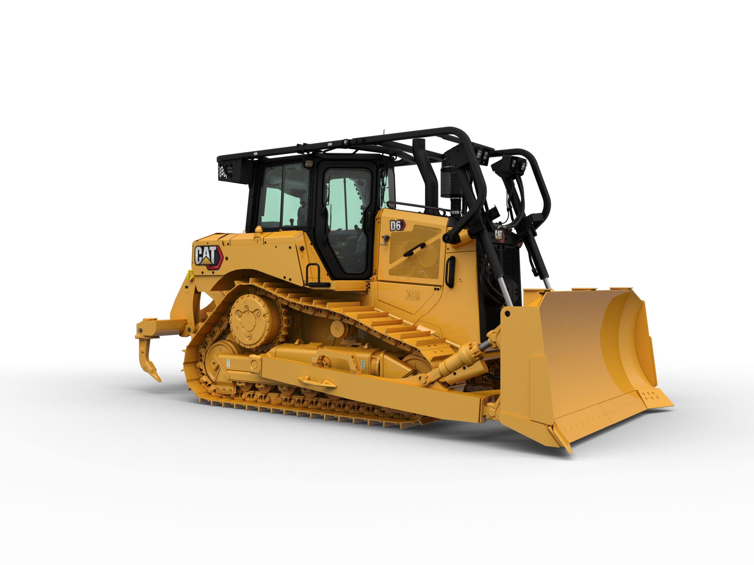 Tractor Topador D6 con protectores contra ramas, desgarrador, cadenas de 30", hoja topadora SU